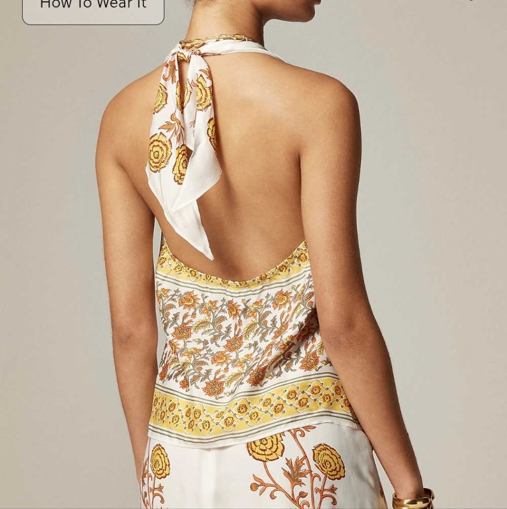 J Crew Open-back halter top in sunset rose block print Size XXS NWT - Picture 3 of 8